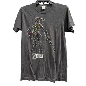 ZELDA by Nintendo charcoal gray logo gaming tee paint flecked grunge sz S